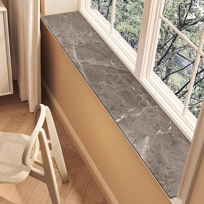Indoor Window Sill Mat, 1 mm Thin, Waterproof, Gray Marble Finish, 165 x 16 cm