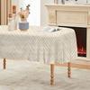 Geometric Oval Tablecloth 160 x 200 cm, Stain-Resistant Washable Table Cover with Abstract Beige Pattern view 1