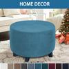 QOEUIUJ Round Ottoman Cover, 40 cm Diameter, Dark Blue view 3