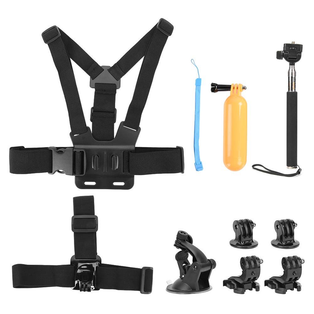 Kikumi 6-in-1 Universal Action Camera Set for 7, 5, 6 Sport Cameras with Selfie Stick and Chest Stabilizer for Cycling, Boating, and Fishing