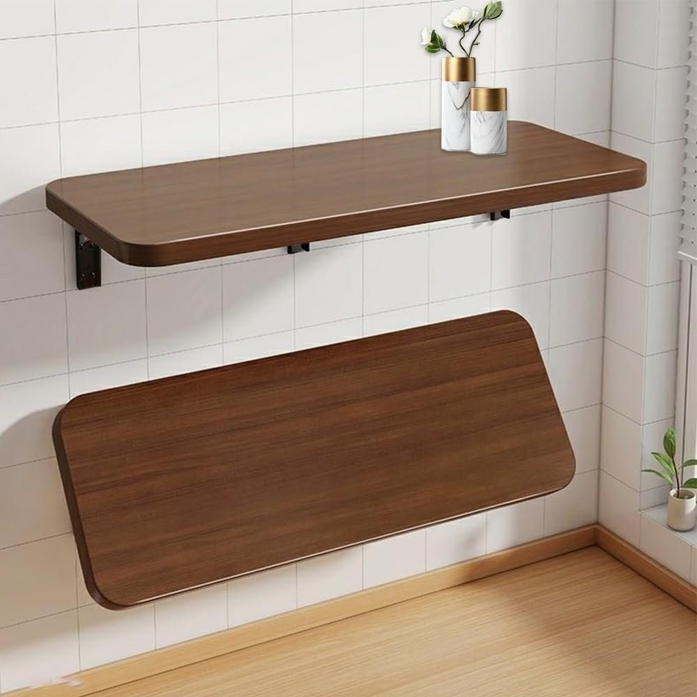 GSKFXJ Wall-Mounted Folding Table, Walnut, 80 x 30 cm (31.5 x 12 in)