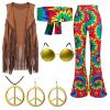 Women’s 70s Hippie Costume Set with Fringe Vest and Flared Pants view 1