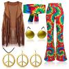Women’s 70s Hippie Costume Set with Fringe Vest and Flared Pants view 2