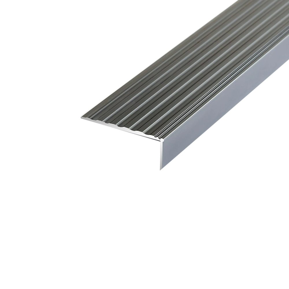 120/140 cm Aluminum Stair Nosing, L-Shaped Metal Stair Edge Protector, Non-Slip Angle Profile for Indoor and Outdoor Stairs (Gray, 100 cm/40 in)