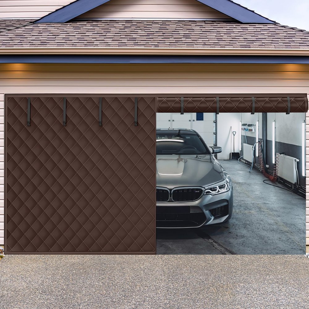 Garage Heat-Insulating Curtain, Cotton-Filled Thermal Door Curtain, Thick Oxford Fabric, Coffee, 420 x 290 cm