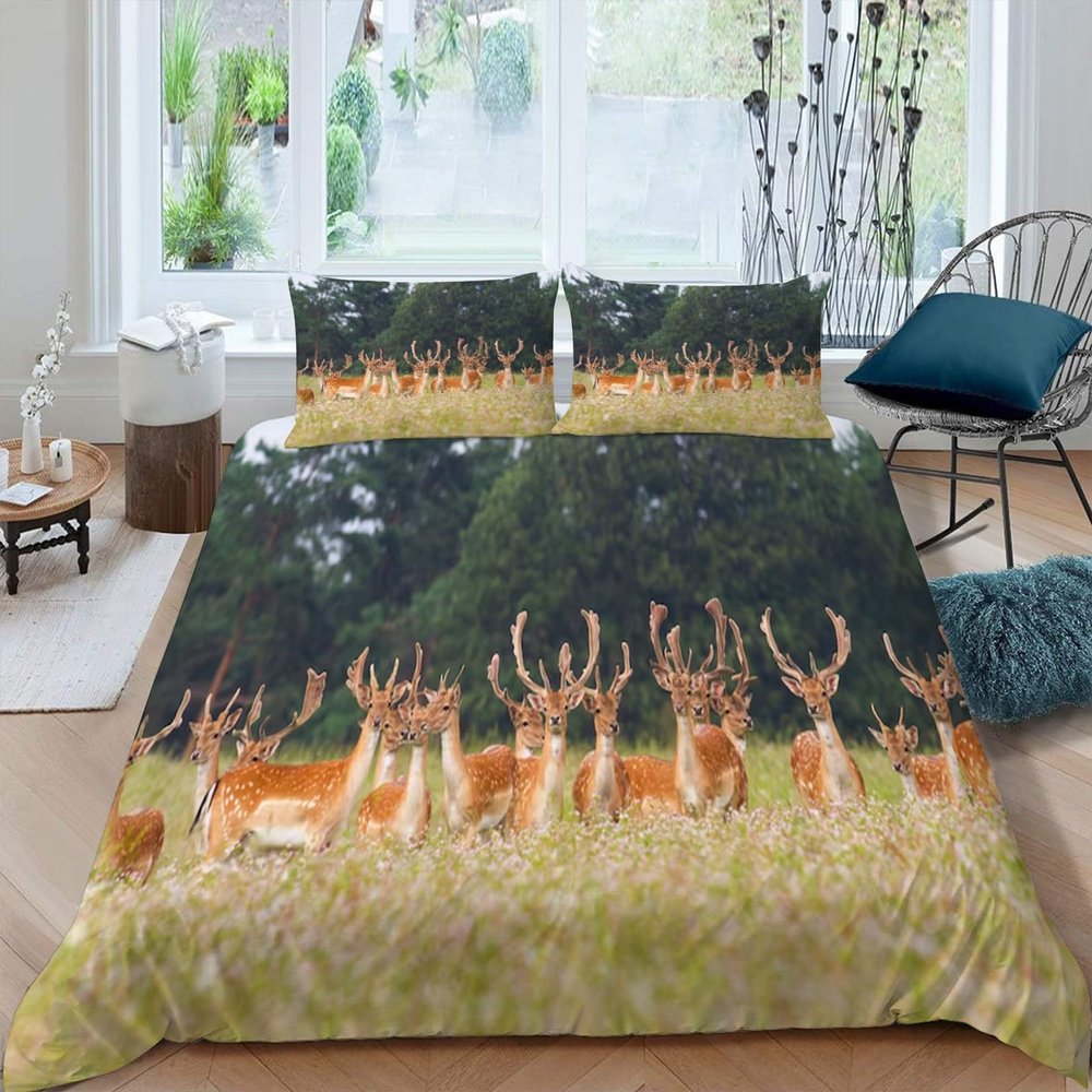 YZQGLHP Sika Deer Pattern Kids' Bedding Set, 155 x 220 cm, 3-Piece