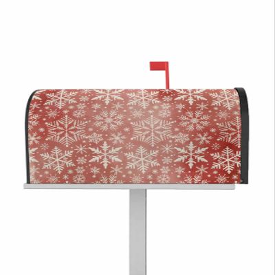 Winter Christmas Magnetic Mailbox Cover, 53.3 x 64.5 cm, Watercolor White Snowflakes, Red
