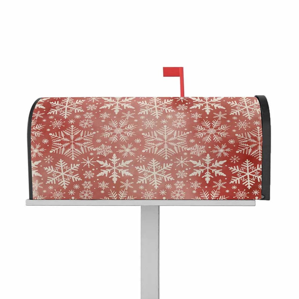 Winter Christmas Magnetic Mailbox Cover, 53.3 x 64.5 cm, Watercolor White Snowflakes, Red