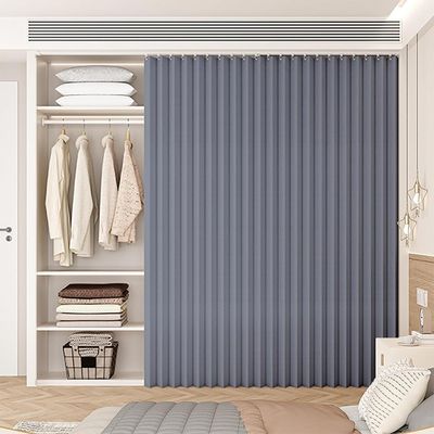 Single Tree Forest Cabinet Curtains with Rails and Open Shelf Curtains, Gray, W150 x H240 cm
