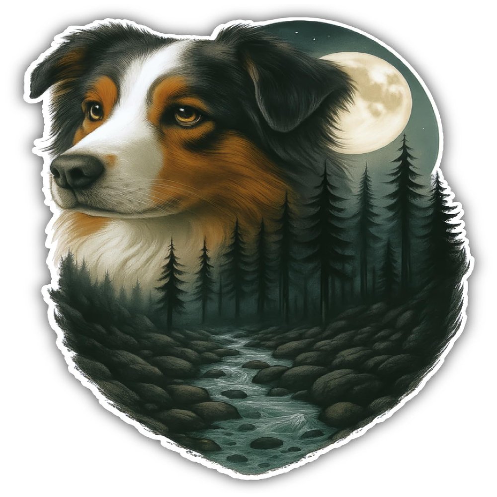 Samunshi Australian Shepherd in Moonlight Wall Decal, 53 x 70 cm