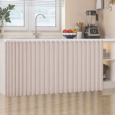 Dust-Resistant Sliding Curtain for Open Shelves, Khaki, W80 x H90 cm