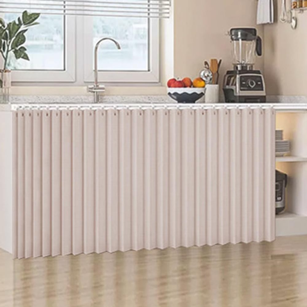 Dust-Resistant Sliding Curtain for Open Shelves, Khaki, W80 x H90 cm