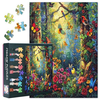 1000-Piece Adult Puzzle: Birds and Butterflies in the Forest, 50.5 x 70.5 cm