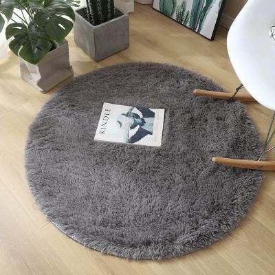 Hearda Shaggy Round Area Rug, Soft High-Pile Plush Carpet with Non-Slip Backing, Dark Gray A, 60 cm