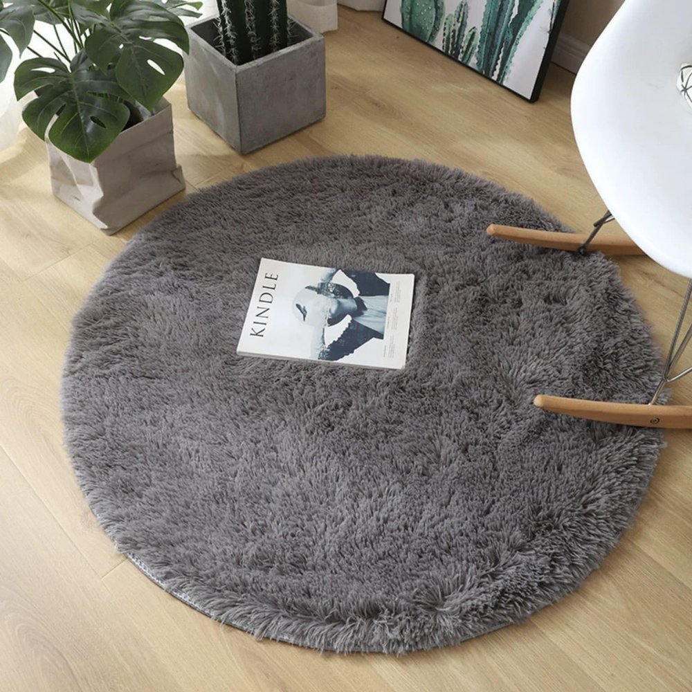 Hearda Shaggy Round Area Rug, Soft High-Pile Plush Carpet with Non-Slip Backing, Dark Gray A, 60 cm