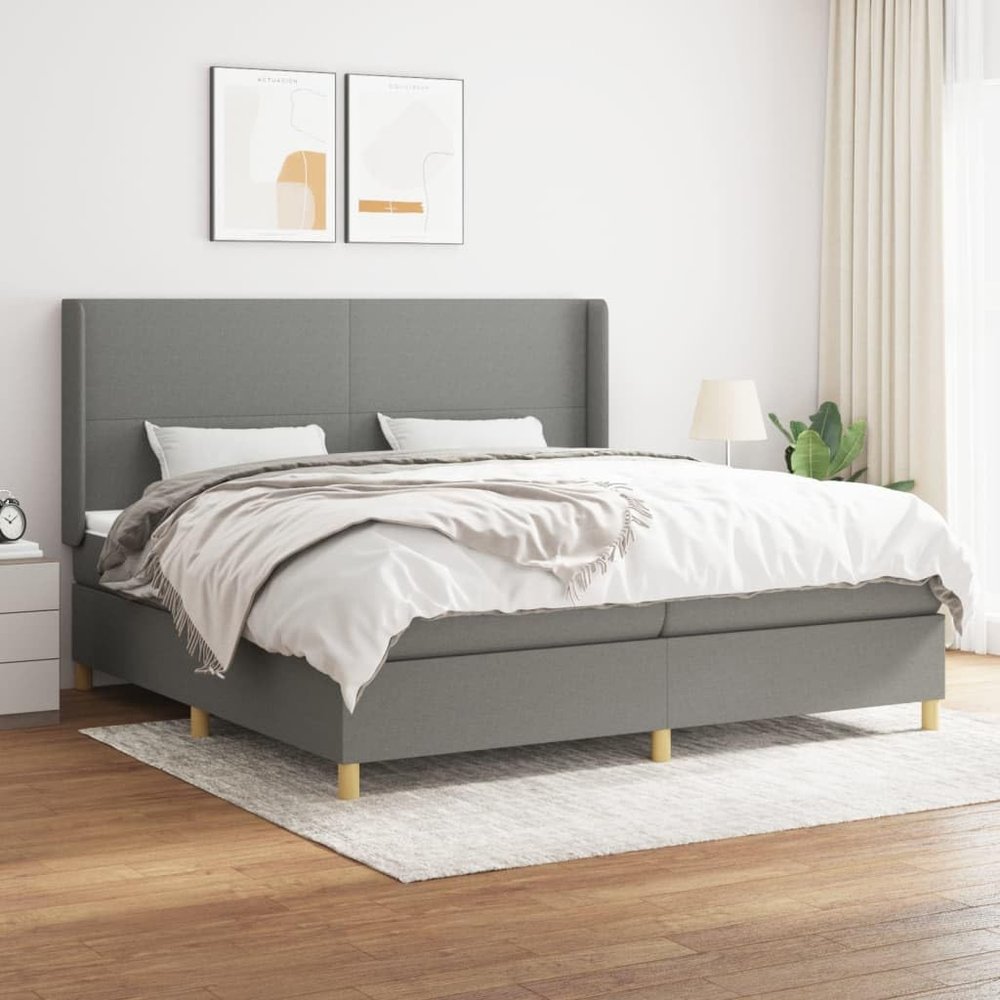 Generic Upholstered Box Spring Bed, Dark Gray, 200 x 200 cm, Simple Design