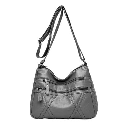 Women's Soft Leather Crossbody Shoulder Bag, Gray, One Size