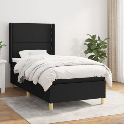 Generic Box Spring Upholstered Bed, Black, 90 x 200 cm, Flat with Nails