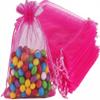 Small Transparent Organza Bags with Satin Drawstring, Fuchsia, 17 x 23 cm, 100 Count view 1