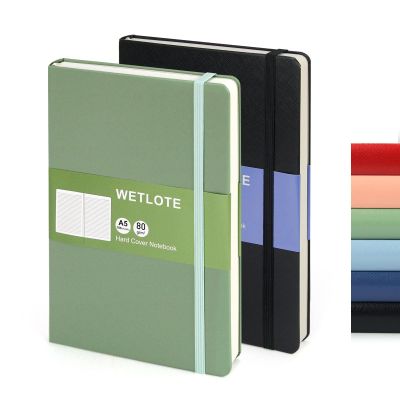 WETLOTE A5 Hardcover Notebook, 212 Pages, Elastic Band, Bookmark, Back Pocket, Mint Green and Black