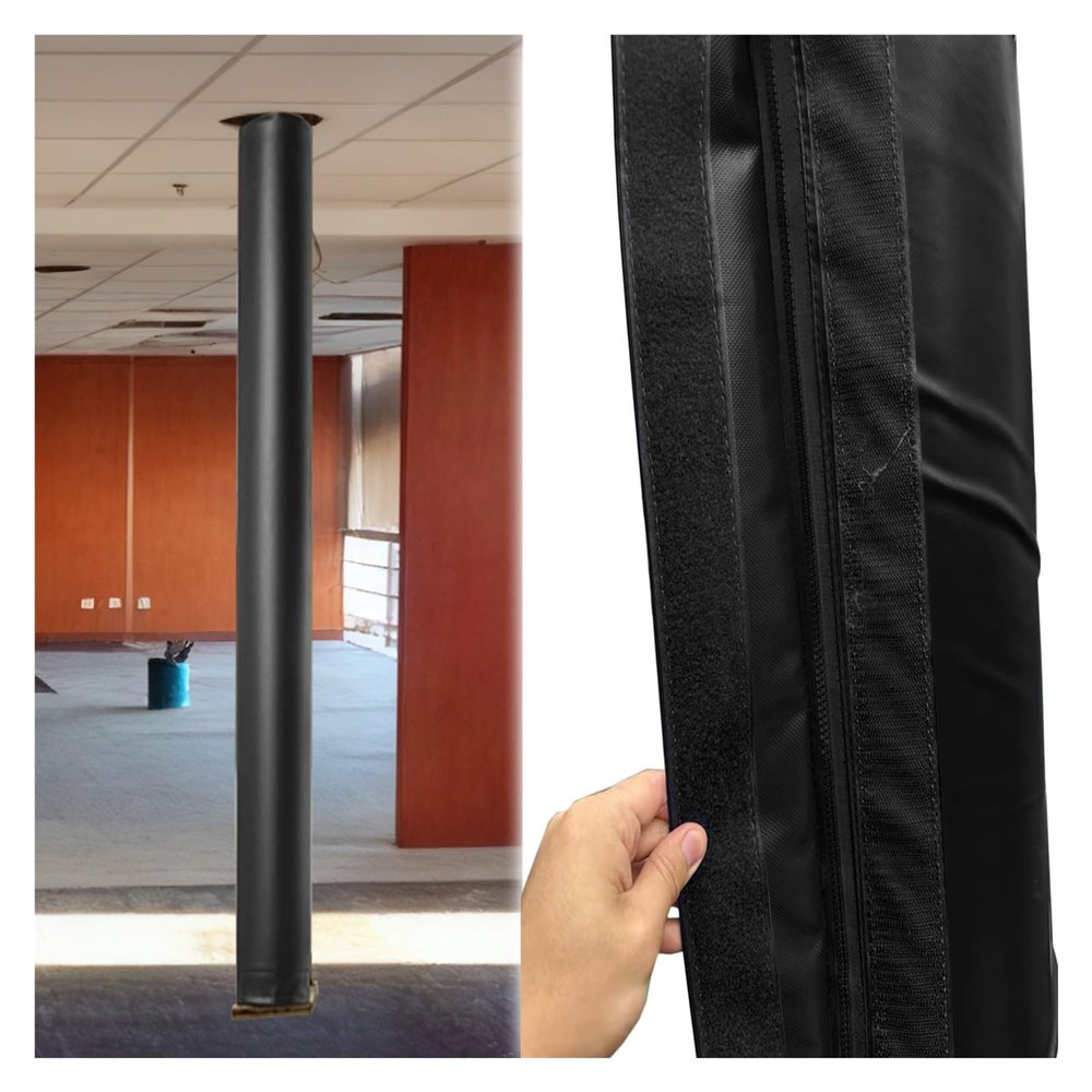 ERRULAN Basketball Pole Padding for Round Metal Poles, Adjustable, Thick All-Weather Impact Cushion, Black, H 7 ft/2.1 m, Dia. 10 in/25.5 cm