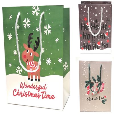 3 Premium Christmas Gift Bags, Ho Ho Christmas, 23 x 18 x 10 cm, Assorted Designs