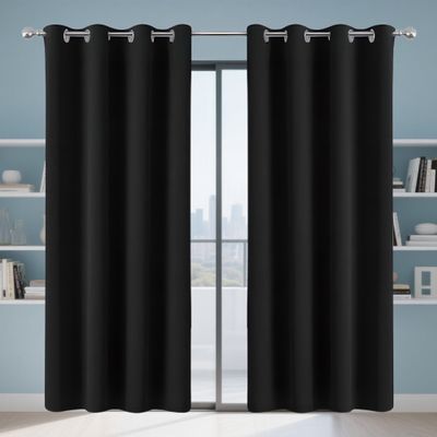 CAOBAOF Blackout Curtain with Grommets, 260 x 280 cm, Thermal Insulating, Black