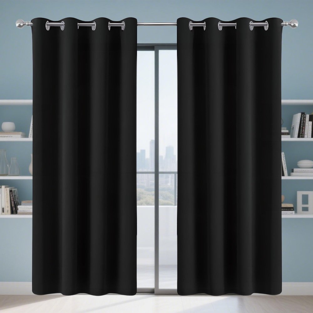 CAOBAOF Blackout Curtain with Grommets, 260 x 280 cm, Thermal Insulating, Black