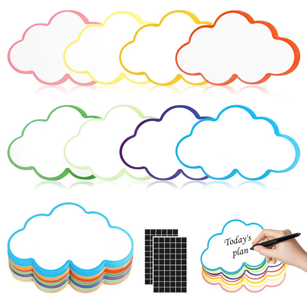 120 Cloud-Shaped Moderation Cards, Assorted Colors, with 120 Self-Adhesive Hook-and-Loop Sheets