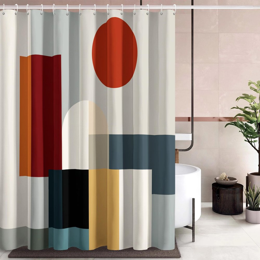 Geometric Abstract Shower Curtain, 180 x 240 cm, with 12 Hooks