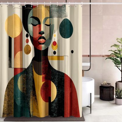 Mid-Century Geometric Abstract Shower Curtain, 150 x 200 cm
