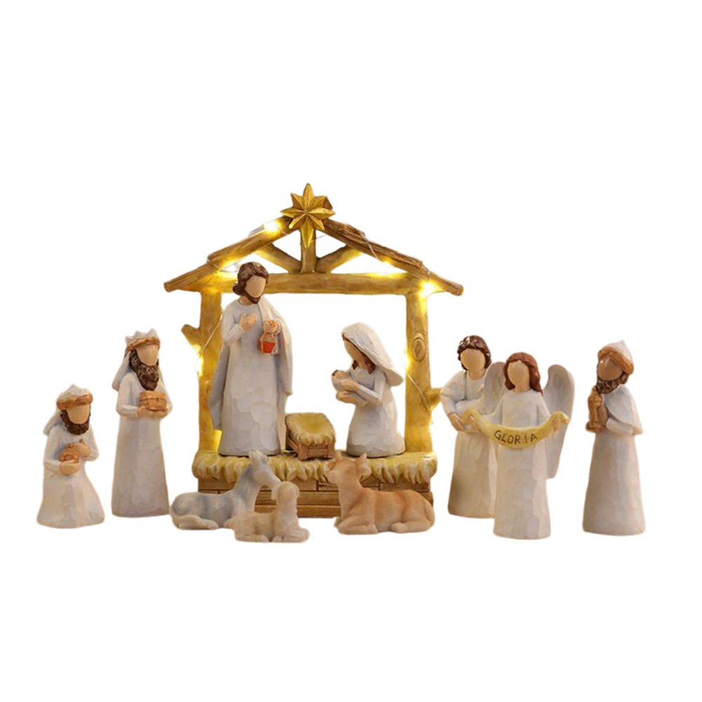 Christmas Nativity Scene, 12-Piece Jesus Set, Holy Family "Esser" Statue, Religious Holiday Decor, Handmade Miniature Figures, Traditional Indoor Display