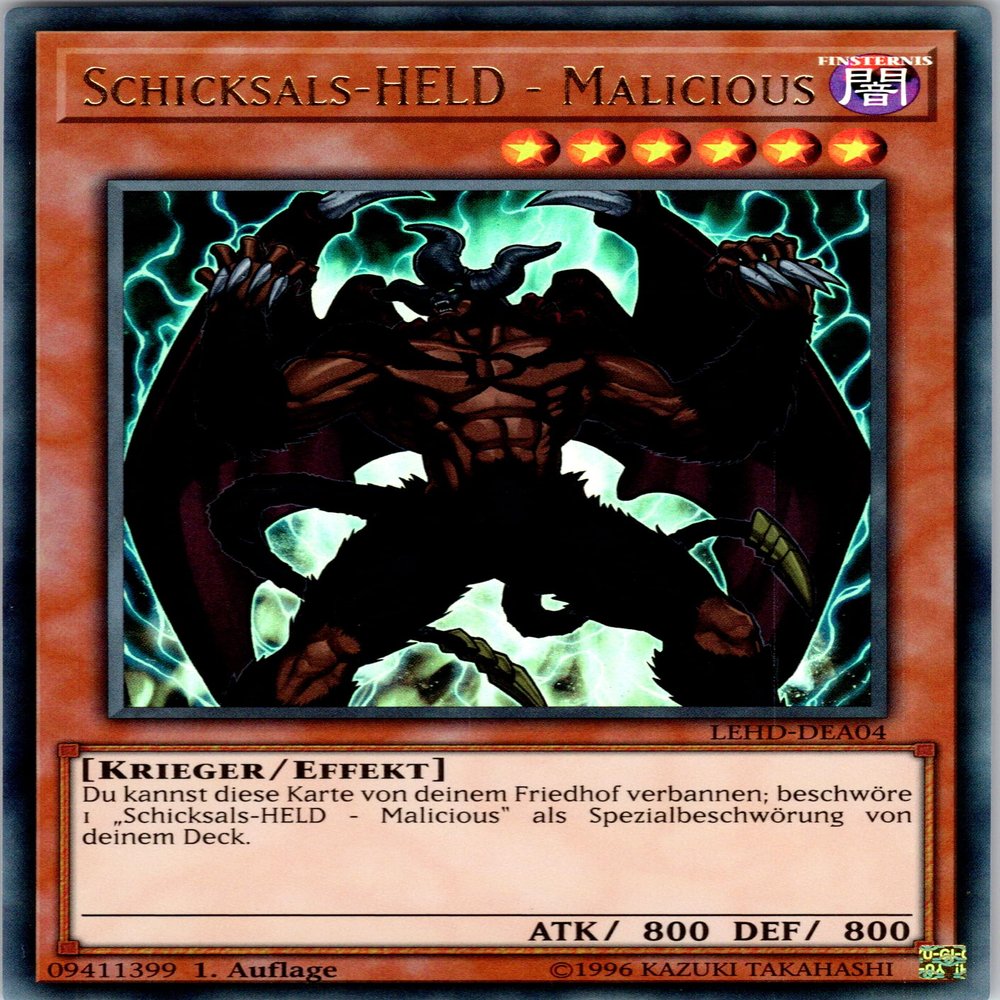 Destiny HERO - Malicious - LEHD-DEA04 - Ultra Rare - 1st Edition - German - Yu-Gi-Oh! Legendary Hero Decks - with RC Field Center