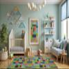 AKCILA Kids' Rug with Pastel Blocks, 150 x 300 cm, Low Pile, Washable view 2