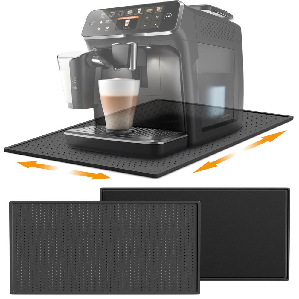 48 x 30 cm Silicone Mat for Coffee Machines with Raised Edge, Black