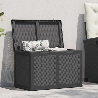 100% PP Garden Storage Box, Rattan-Effect, Black, 180 L, 80.5 x 44.5 x 51 cm, Weatherproof & UV-Resistant, Easy to Transport, Assembly Required