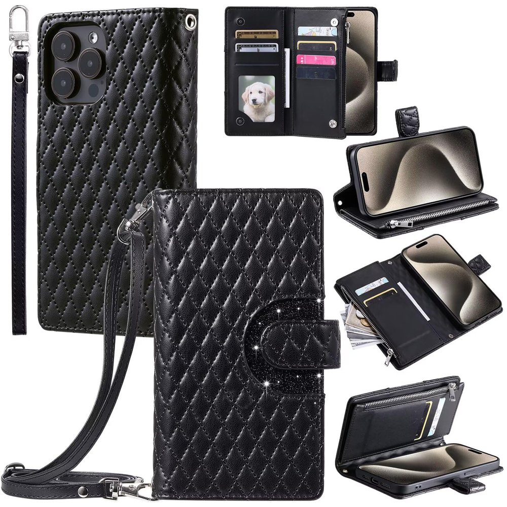 Case for Xiaomi 12 Pro/Xiaomi 12S Pro, Embossed PU Leather Wallet Case with Strap, Black