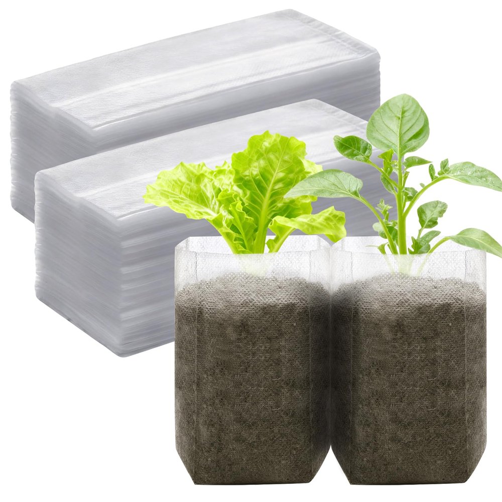 Plant Grow Bags, 200-Pack Biodegradable Nonwoven Seedling Bags, 14 x 16 cm