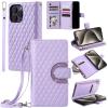 Case for Xiaomi 15T Pro, Embossed PU Leather Wallet Case with Strap, Zipper Coin Purse, Violet view 1