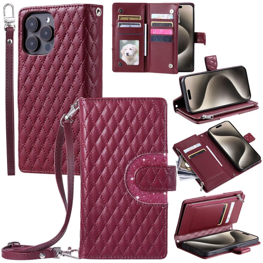 Xiaomi Poco X7 Embossed PU Leather Wallet Case with Strap, Red