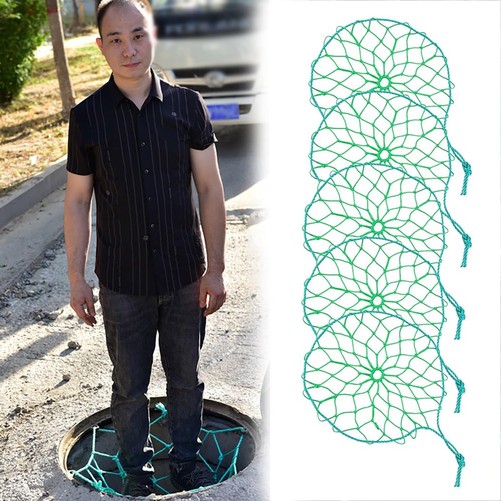 MLYAYE Safety Net, 3-Pack Round Manhole Cover Fall-Protection Nets, High Load Capacity, Wear-Resistant Polyethylene Net (5 pcs, Dia. 37 in/94 cm)