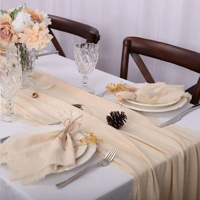 LIUXIN 1-Piece Retro Fringed Cotton Gauze Table Runner