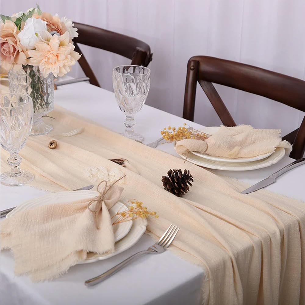 LIUXIN 1-Piece Retro Fringed Cotton Gauze Table Runner