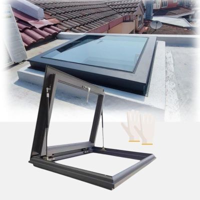 1-Piece Adjustable Roof Hatch for Skylights, Aluminum Alloy with Tempered Glass, 101.5 x 101.5 cm