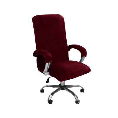 Velvet Office Chair Cover for Swivel Boss Chair with Armrests, Stretchable, Washable, Universal Fit, Wine Red, Size L