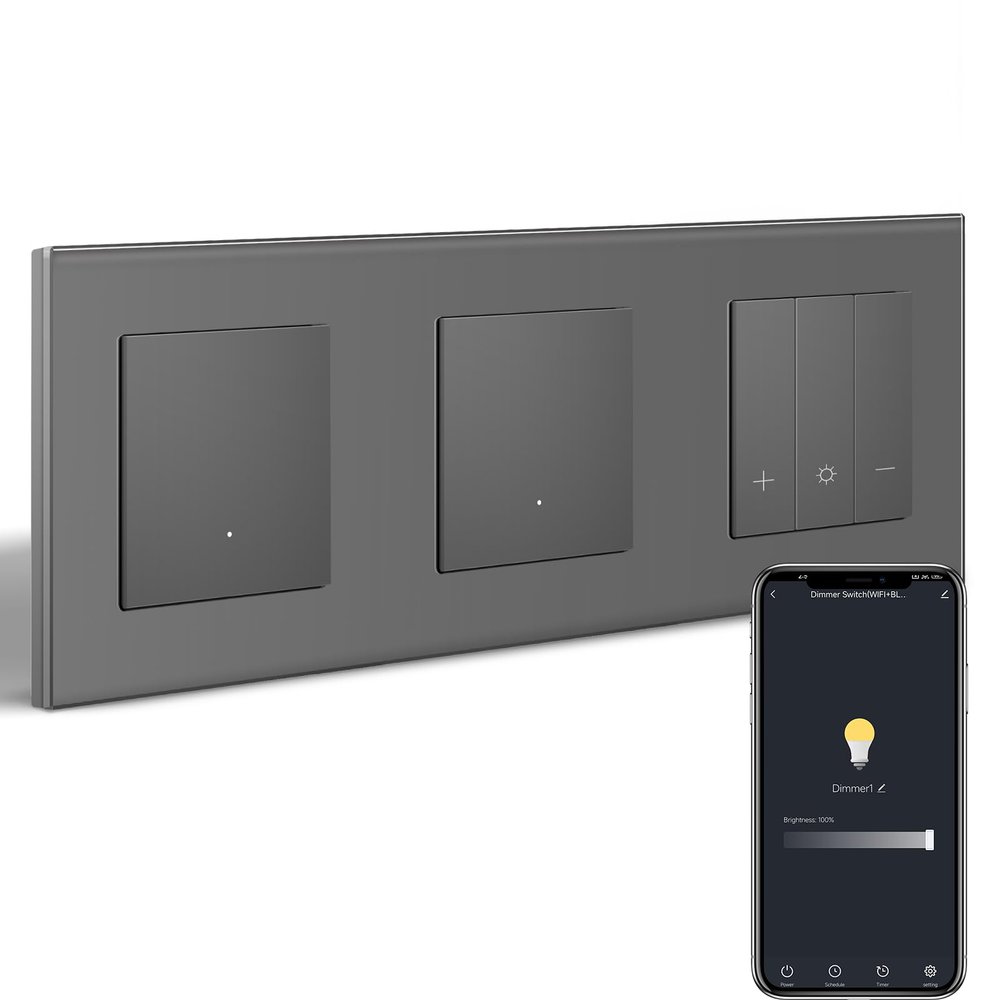 BSEEDLIFE Smart WiFi Light Switch and Dimmer, 2 Single-Gang Wall Switches + 1 Dimmer, Alexa/Google Home Compatible, Gray