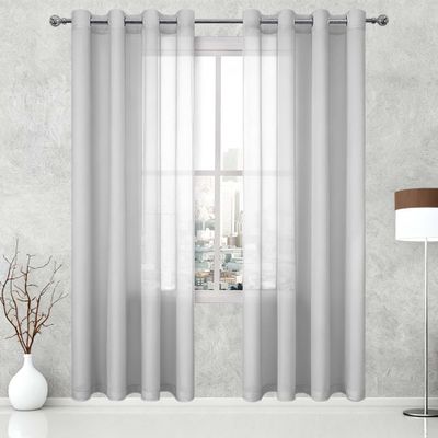 XUEXIAOH Semi-Sheer Curtain, 360 x 185 cm, Voile Polyester, Grommet Curtain for Bedroom Windows, Light Gray