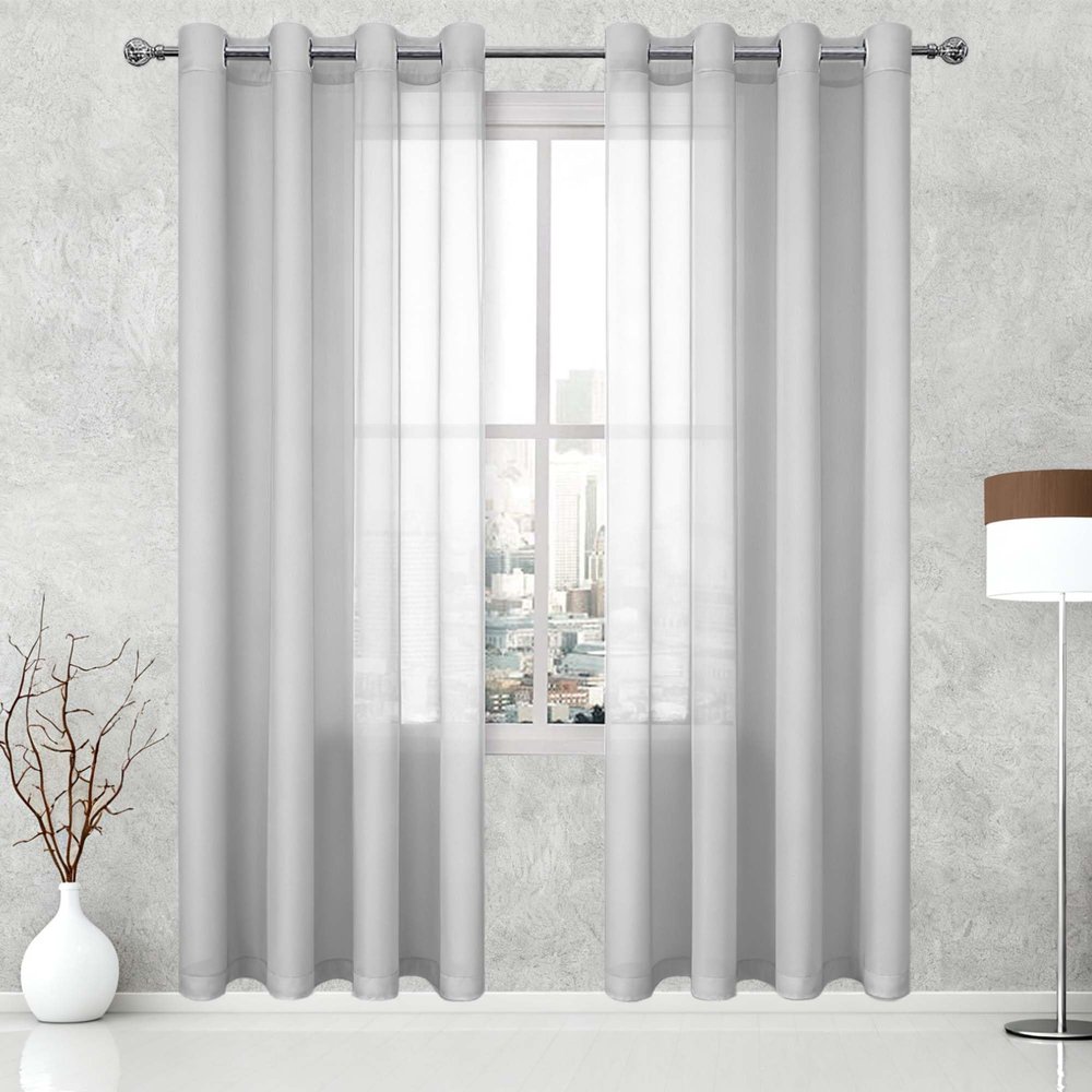 XUEXIAOH Semi-Sheer Curtain, 360 x 185 cm, Voile Polyester, Grommet Curtain for Bedroom Windows, Light Gray