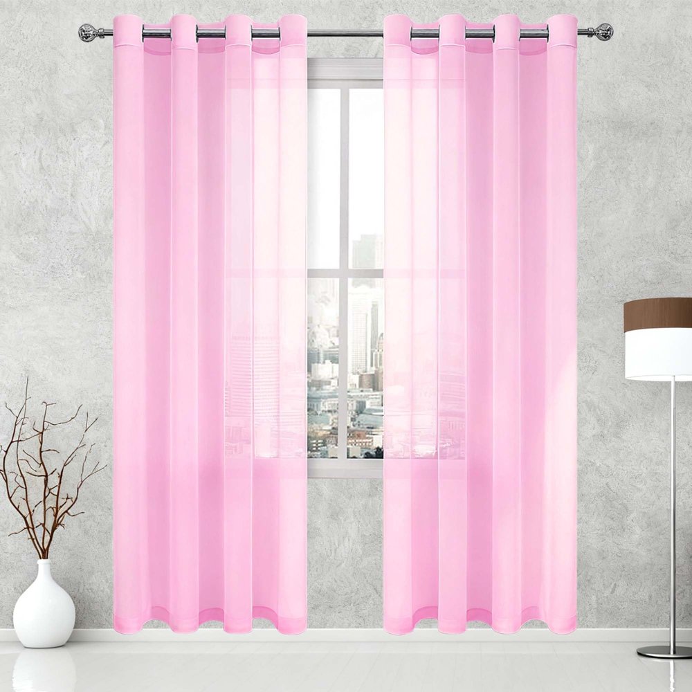 XUEXIAOH Semi-Sheer Voile Curtain 300 x 185 cm, Pink