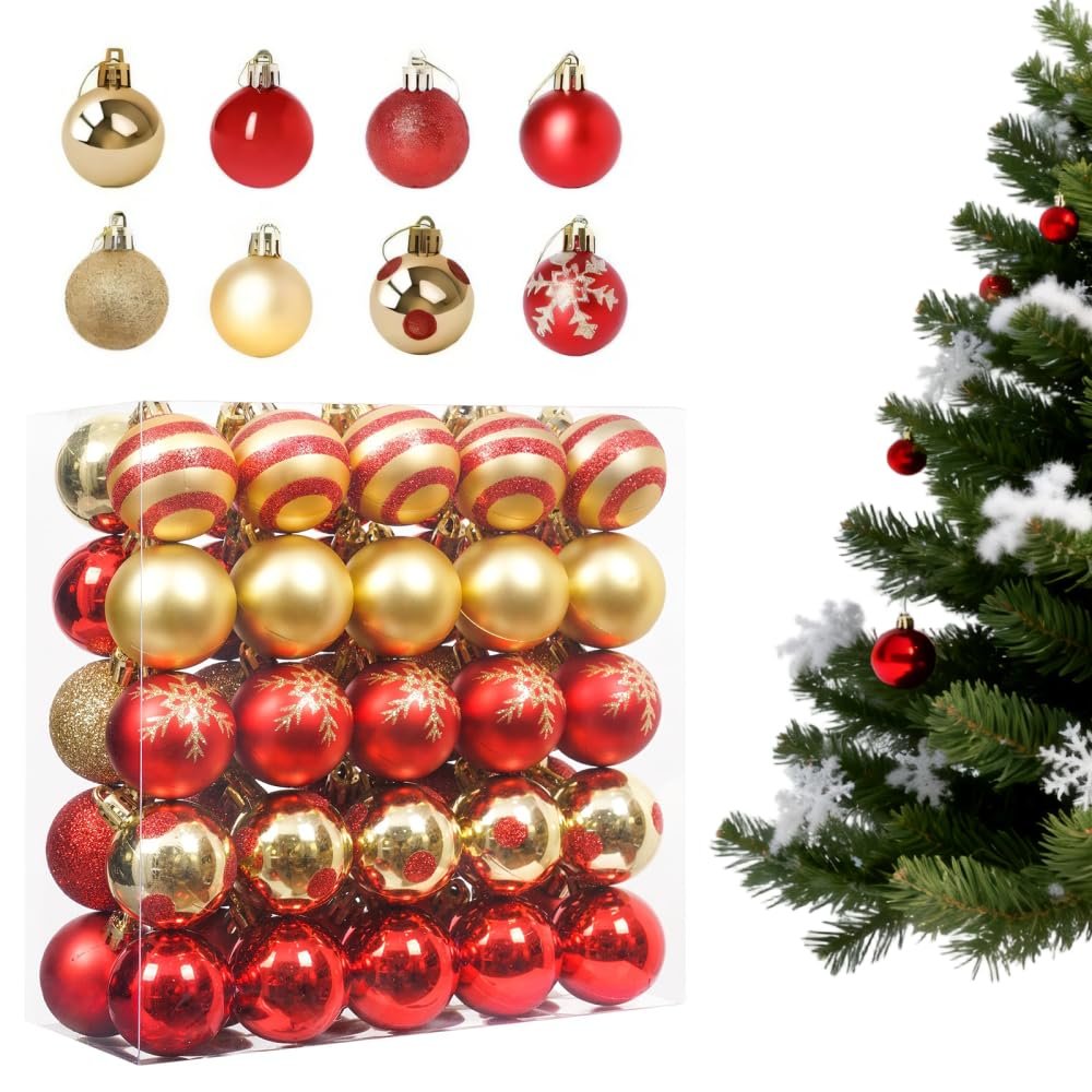 50 Mini Christmas Ornaments, 4 cm, Red and Gold